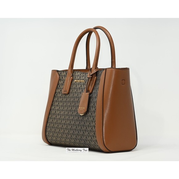 MICHAEL KORS KALI Medium Satchel w iPad Case Brwn Gold Signature Canvas NWT $678 - Picture 3 of 16